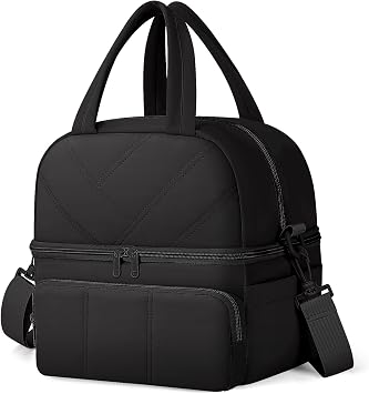 Lunch Bag for Women, Double Deck Insulated Lunch Box, Quilted Puffer Lunch Tote Bag, Lightweight, Leakproof, Durable & Reusable Large Lunch Coller for Work Picnic Travel