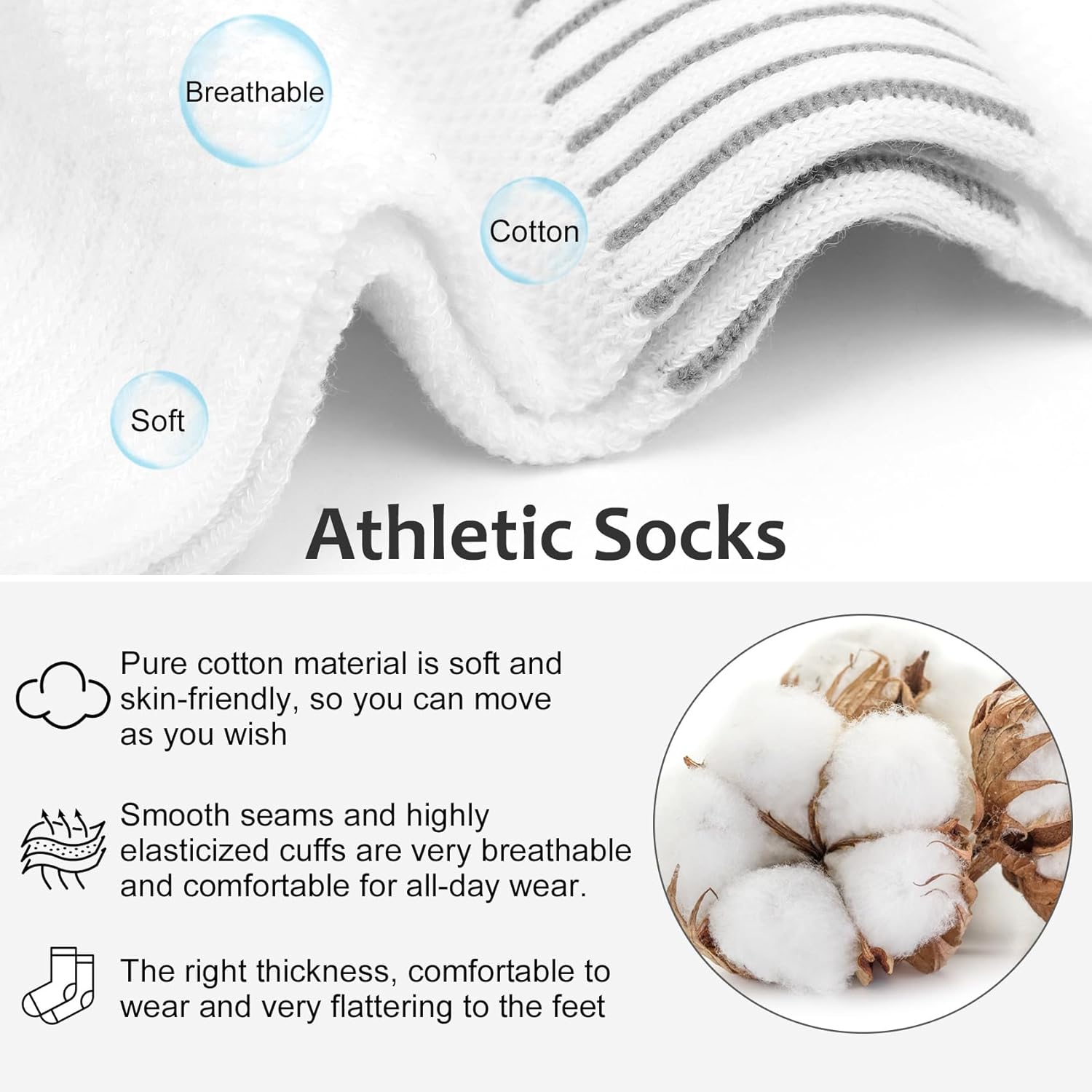 YSense 8 Pairs Crew Quarter Socks for Women Men, Breathable Cotton Athletic Running Ankle Cushioned Gym Socks for Hiking - Image 3