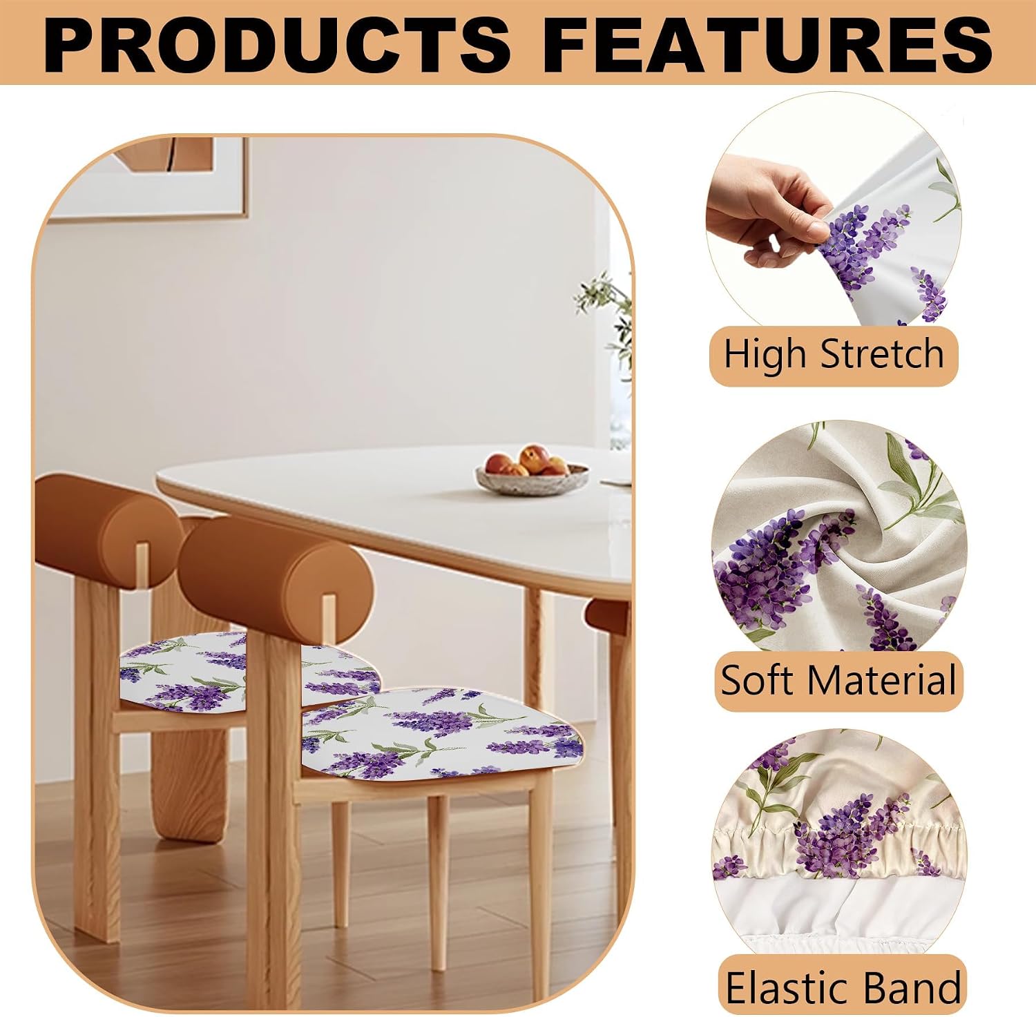 Chair Covers - Elastic Printed Dining Chair Slipcovers, Removable Washable with Elastic Band, Anti-Slip，Protective Covers for Dining Chair Cushions (Type 8, 6-Piece Set)
