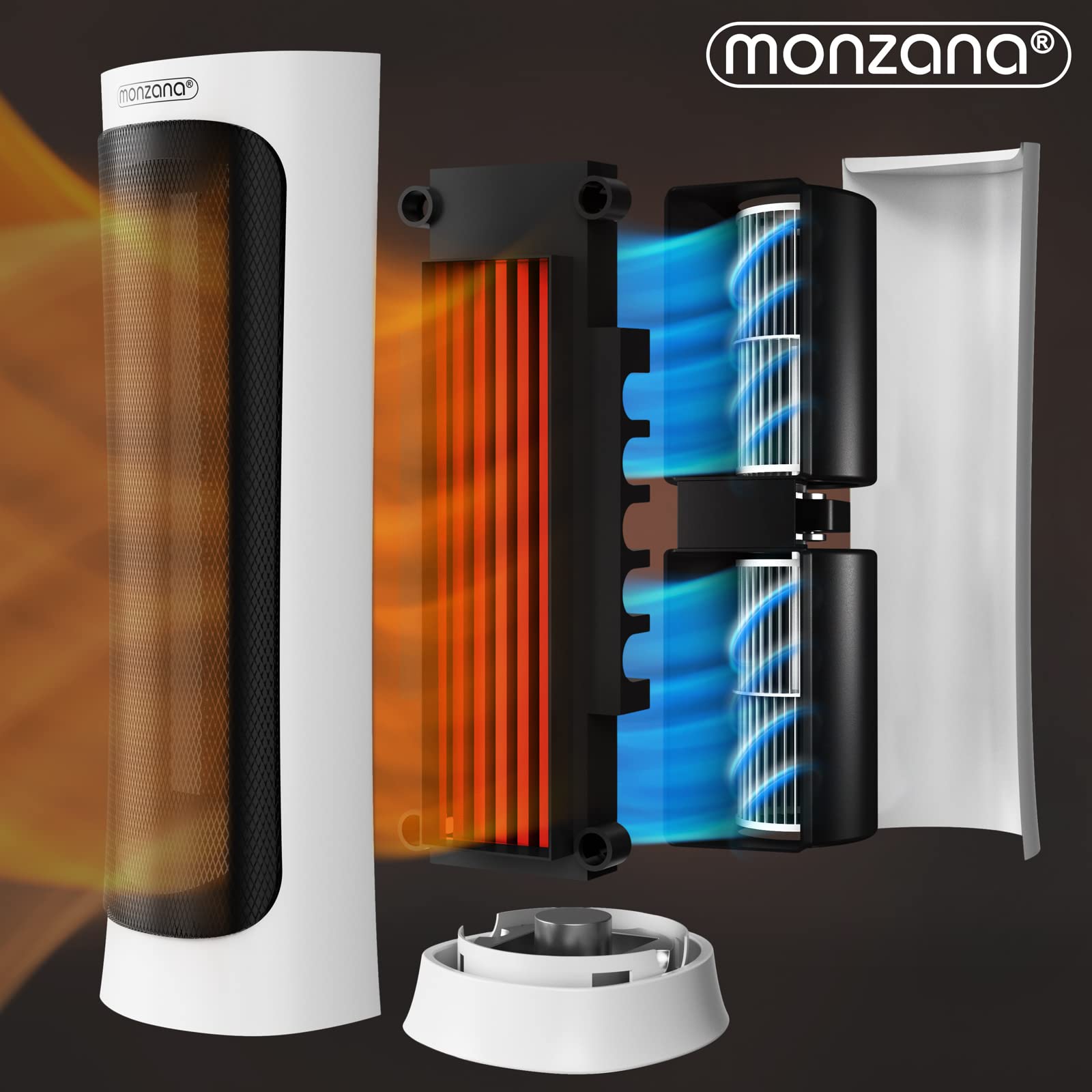Monzana® Calefactor Bajo Consumo 2000W Cerámico Modo Eco 120° Oscilacion 4 Modos Temporizador Mando a Distancia Blanco