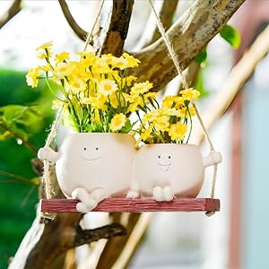 Swinging Planters with Smile Faces, Couple Swing Plant Pot Smiley for Indoor Outdoor Plants