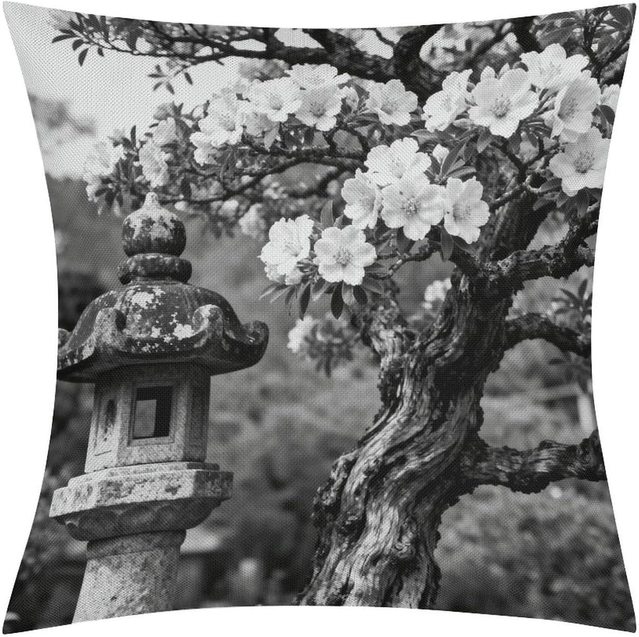 Black White Tree Flower Pillow Protectors Cute Waterproof Pillow Cover Soft Skin-Friendly Cushion Case Decorative Square Cushion Cover for Couch Sofa Bed Living Room Bedroom