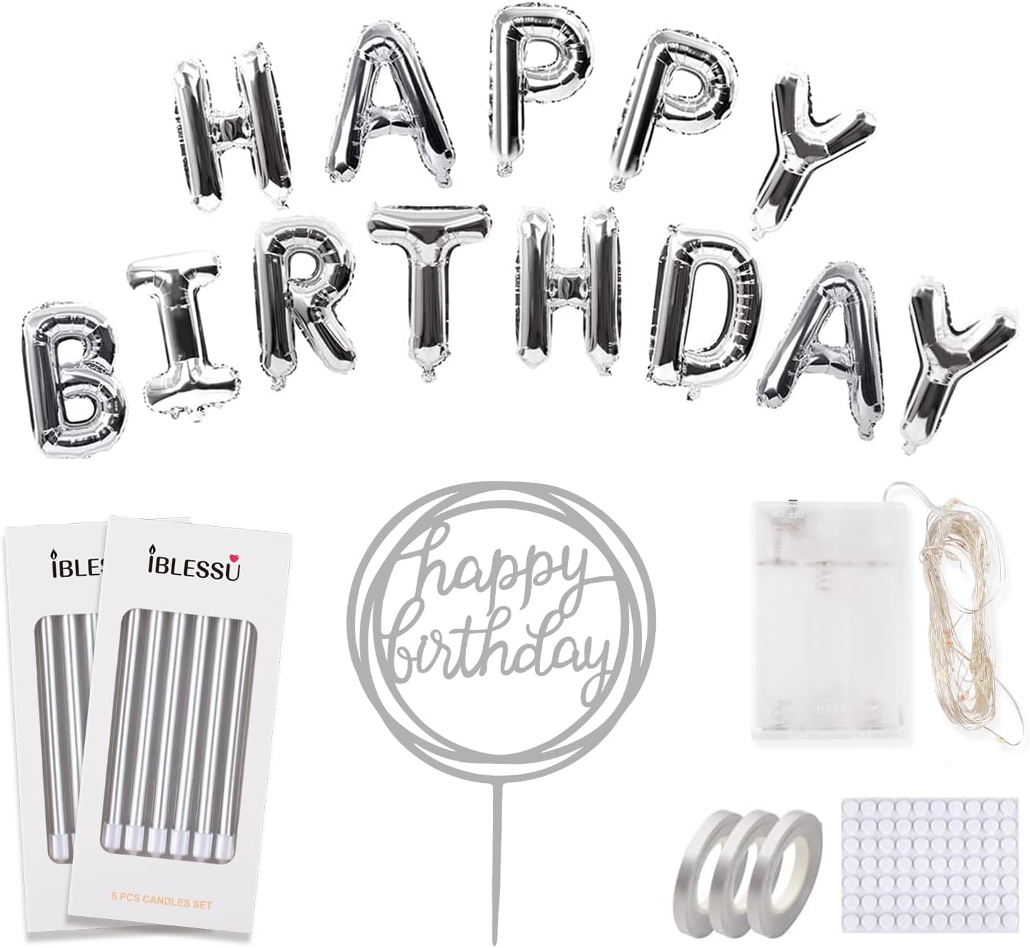 IBLESSU 9Pieces Silver Birthday Candles Set Long Thin Birthday Candles, Cake