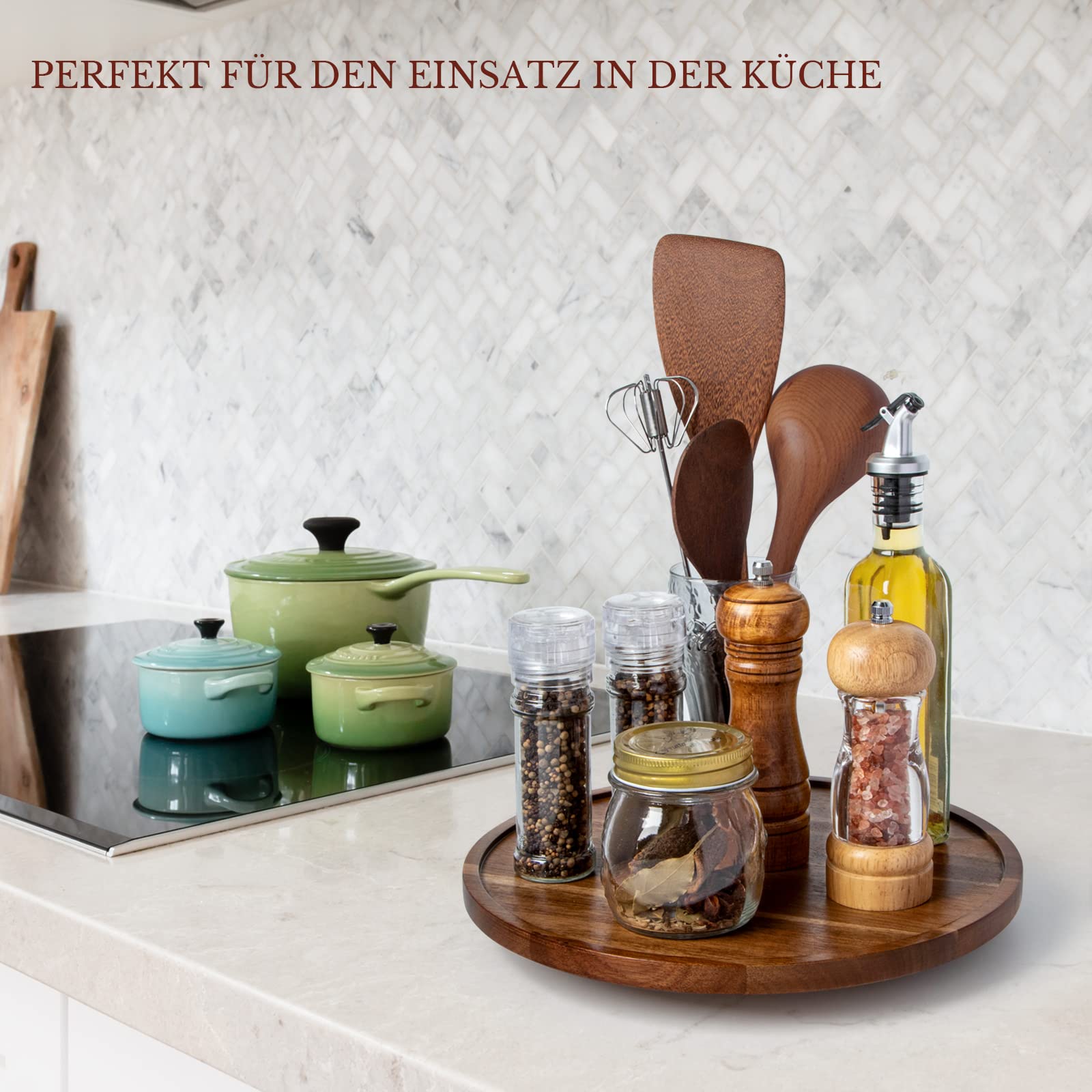 ANBOXIT Drehteller Organizer Lazy Susan, 30,5 cm Drehteller Akazie Holz