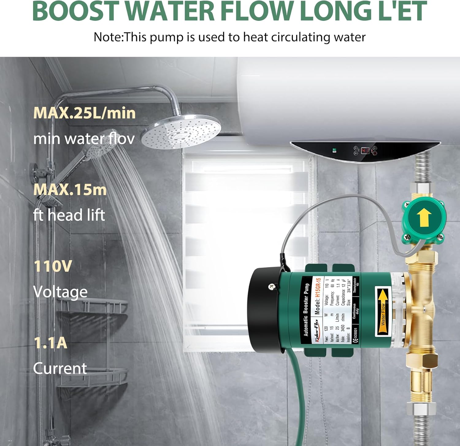 120W Water Pressure Booster Pump 115VAC,396 GPH,21.7 PSI Household Automatic Home Booster Pump with Water Flow Switch for Home Kitchen Bathroom Irrigation(H15GR-15)