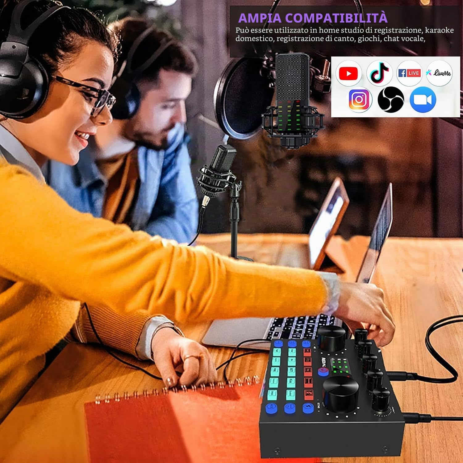 Pacchetto Attrezzatura Podcast Microfono Mixer Audio Set per DJ Gaming Bluetooth Interfaccia Audio Karaoke Streaming