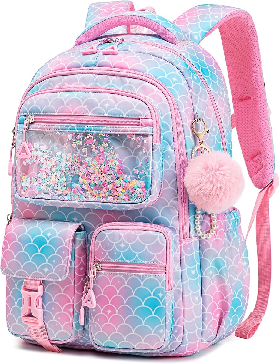 Mochila para niñas, mochila escolar para niños,primaria,primaria, mochila para niñas de 6 a 15 años, mochila Kawaii para estudiantes, sirena rosa