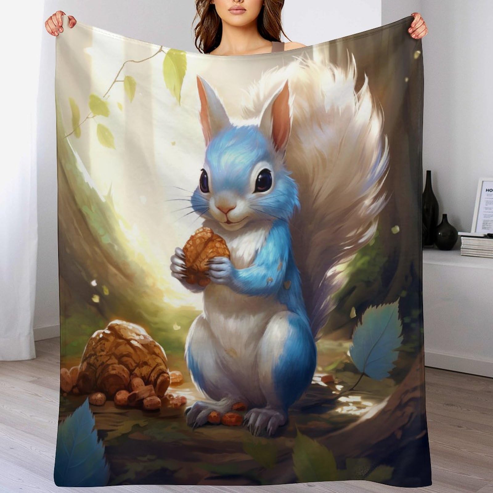 Couverture polaire lavable en flanelle chaude et tapis douillet écureuil pour canapé