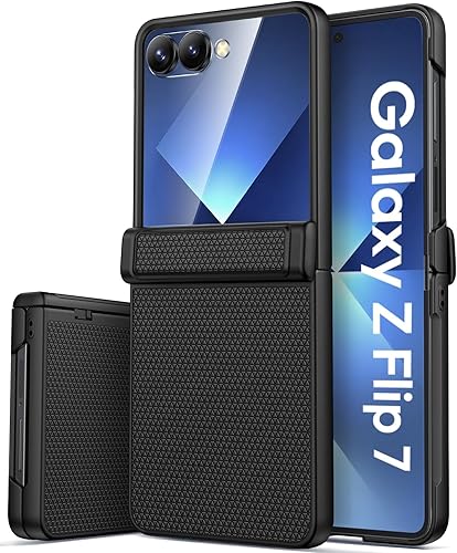 Vihibii Funda para Samsung Galaxy Z Flip 7 con protector de pantalla exterior y protección de bisagra resistente y textura antideslizante, a prueba