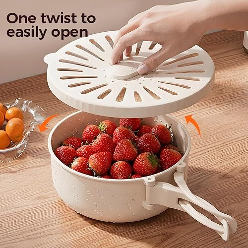Miniatura 4 de Cesta de drenaje y conservación 2 en 1, nuevo cuenco multifuncional para lavar frutas y verduras con asa, cuenco de lavado de frutas con colador,