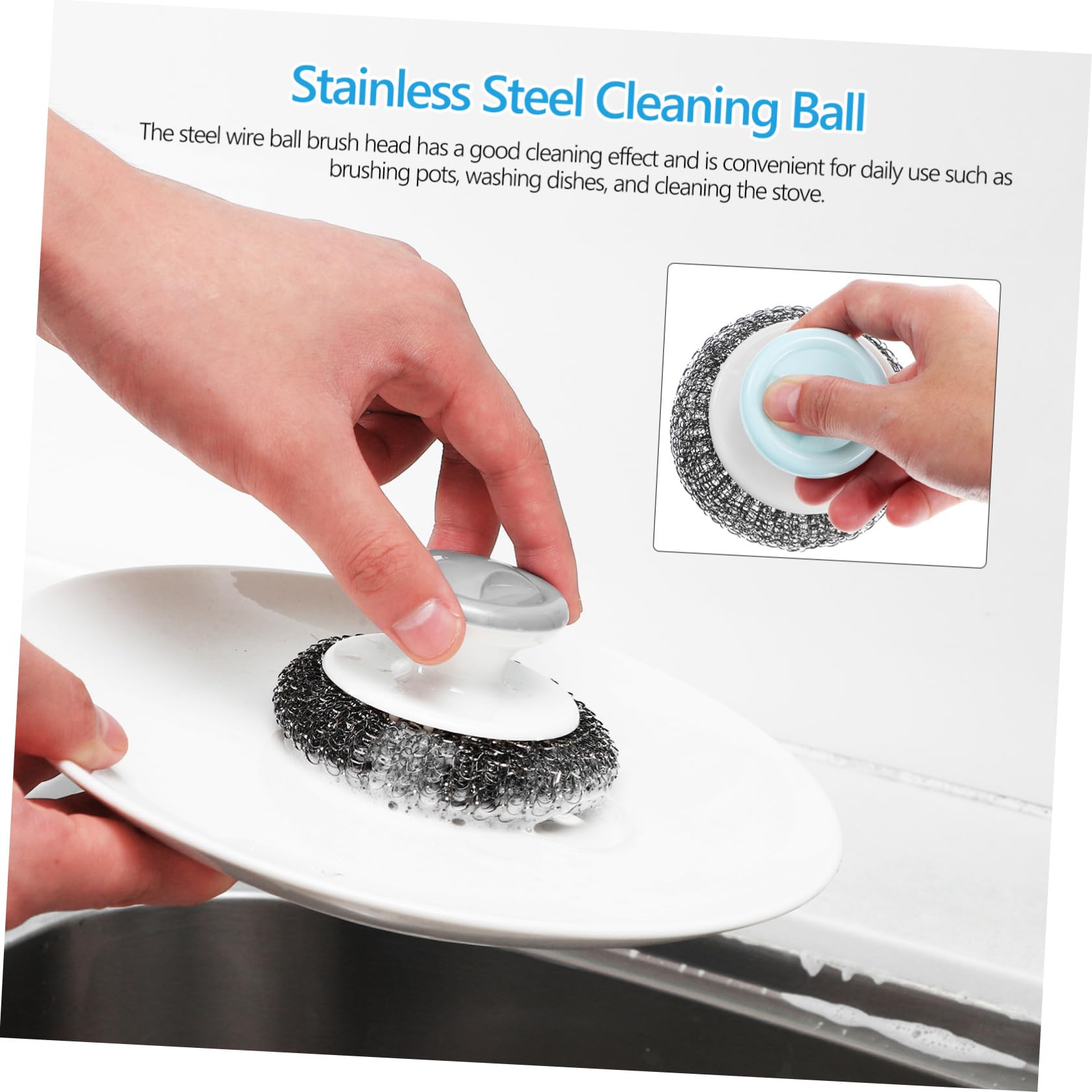 HOLIDYOYO Non-Slip Kitchen Dish Brush 3 Stainless Steel Scrubbers Dish Washing Brush for Stains Removal