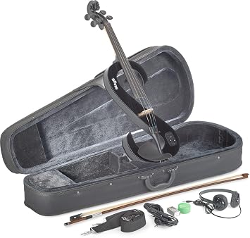 Stagg EVA 4/4-BK Silent Viola Set with Case - Black | Quiet practice tone through an amp, travel-ready outfit for lessons and gigs, alto voice for orchestra students