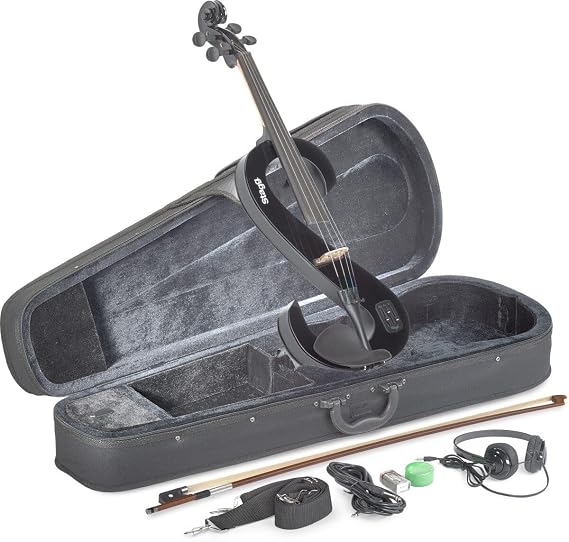 Stagg EVA 4/4-BK Silent Viola Set with Case - Black | Quiet practice tone through an amp, travel-ready outfit for lessons and gigs, alto voice for orchestra students