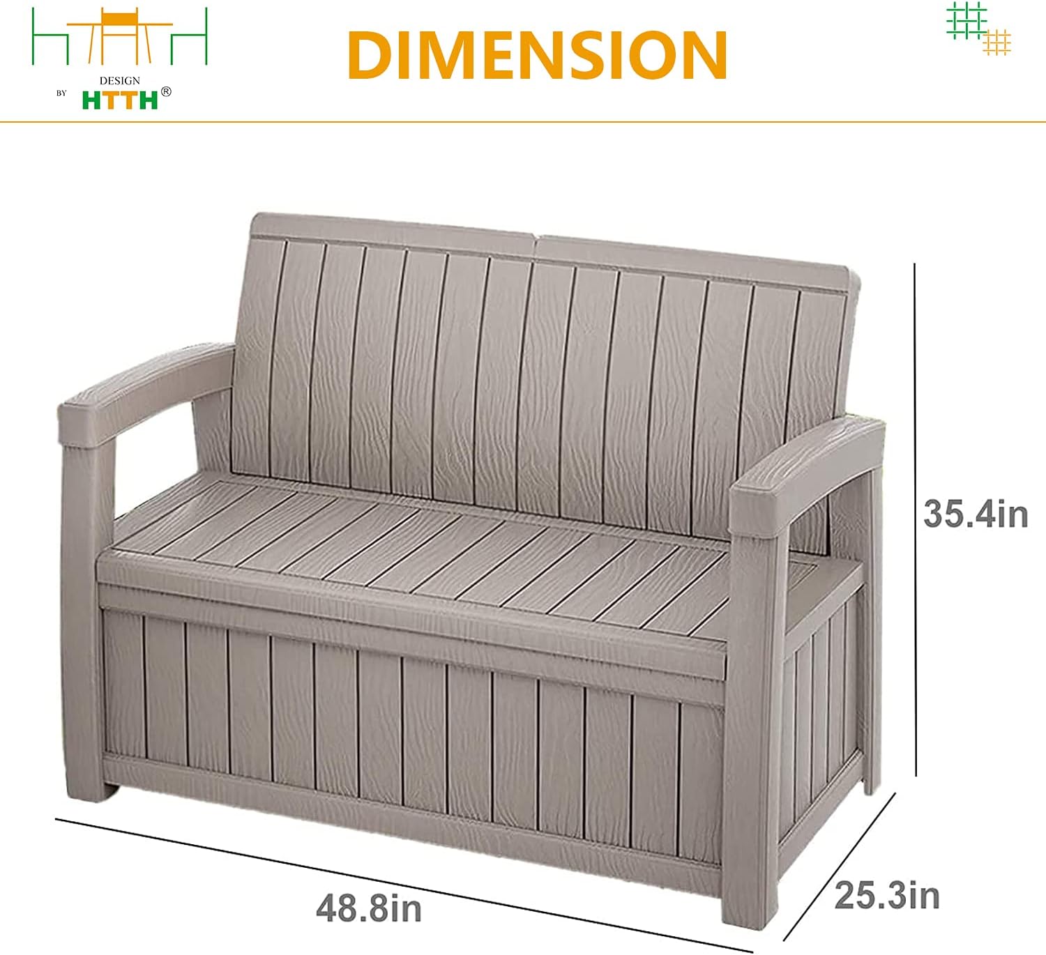 HTTH 49 Gallon Deck Storage Cabinet Deck Storage Bench for Outdoor Storage,Patio Furniture Resin Storage Container for Patio Furniture, Cushions, Pillows,Garden Tools,Pool Toys,Beach Towel : Patio, Lawn & Garden