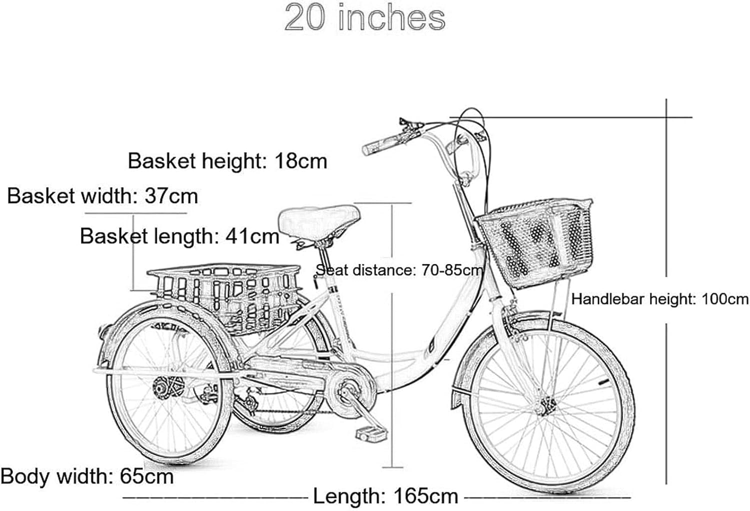 20inch Trike Bike Bicycle with Shopping Basket Three Wheel Bike 7 Speed Adult Tricycle Bike Simple Modern City Bike for Shopping W/Installation Tools&Instructions Picnic