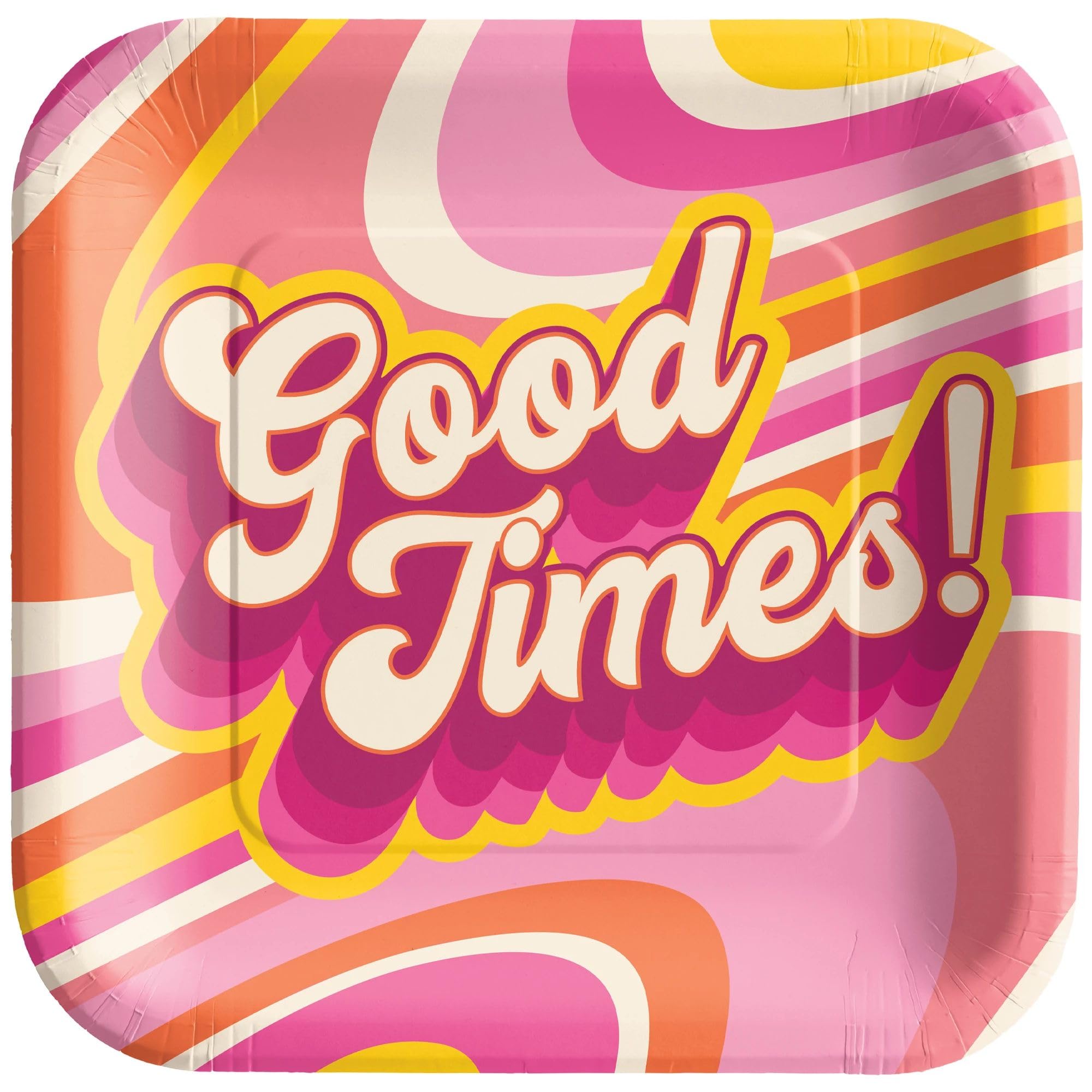 Amscan Vibrant Multicolor Good Times! Bedruckte Design-Pappteller, 25,4 cm, quadratische Teller, Premium-Qualität und umweltfreundliches Material, perfekt für Picknicks und Partys, 20 Stück