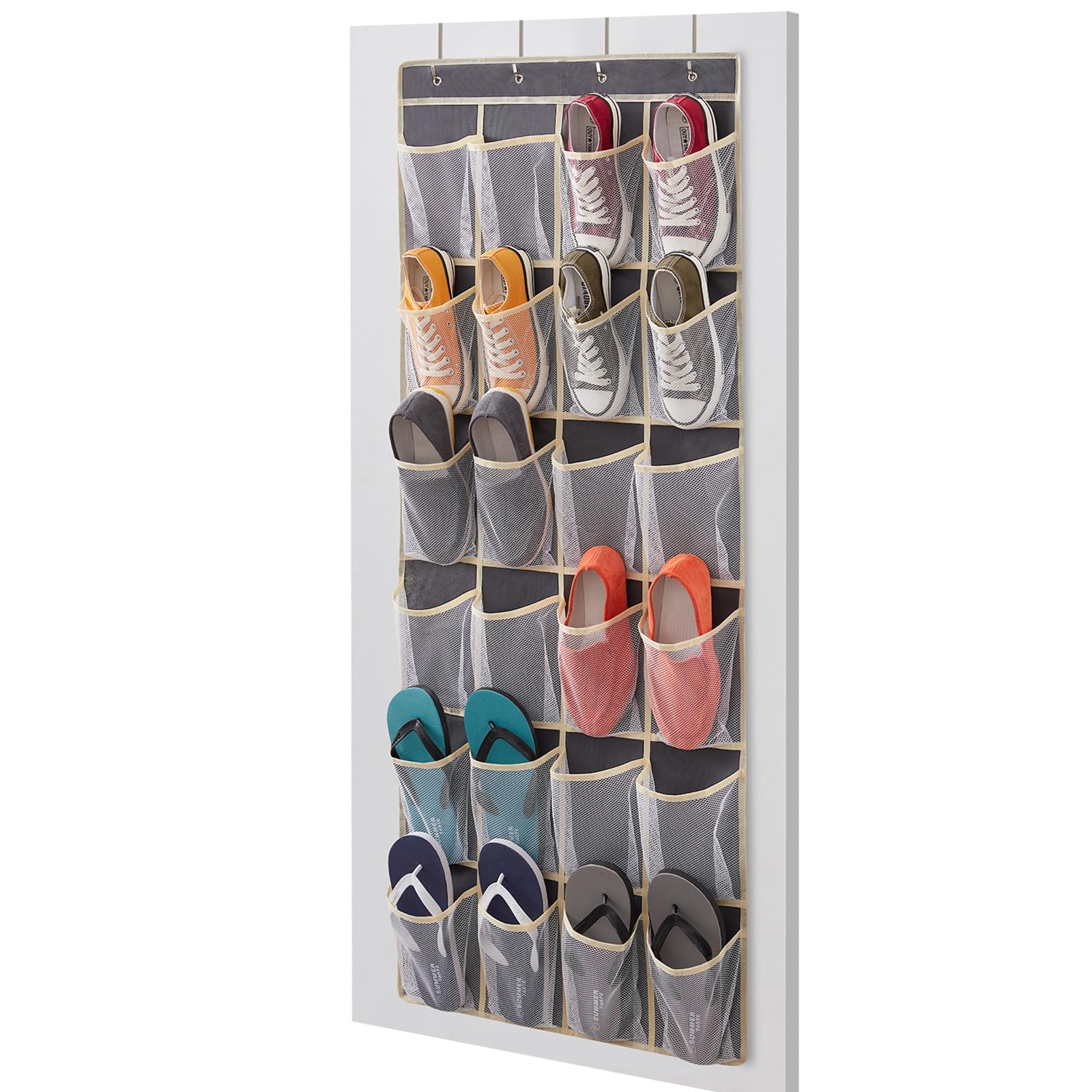 Lifewit Organizer nad drzwiami na buty, regał wiszący, materiałowy, organizer wiszący z 24 kieszeniami, regał na buty, wiszący organizer na ubrania do sypialni, łazienki, szafy, duży, szary