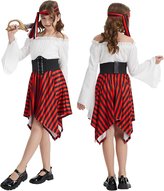 Disfraz pirata deluxe para niñas, negro y blanco miniatura 2