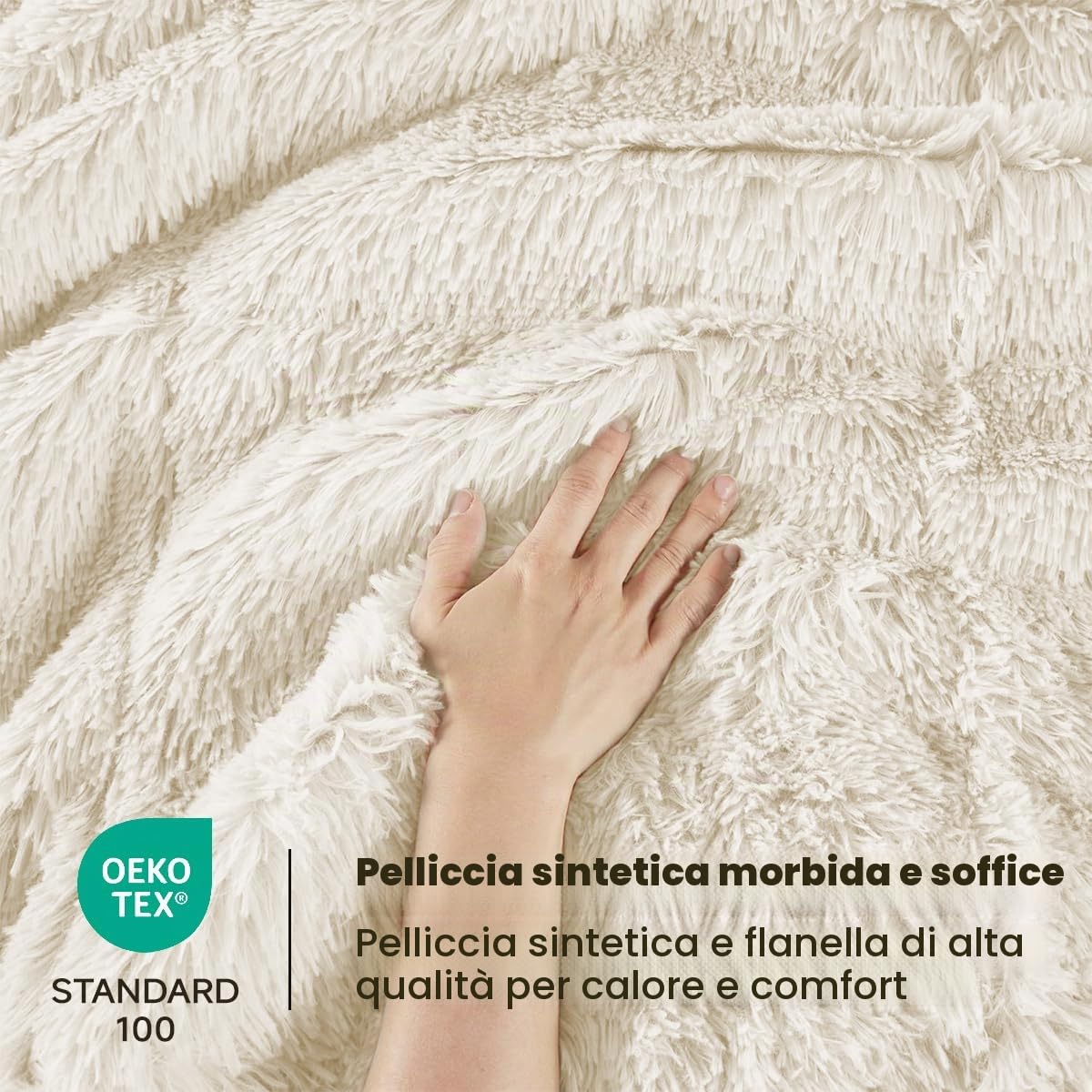 Sacebeleu Set di biancheria da letto in peluche, 135 x 200 cm, bianco crema, caldo inverno, soffice flanella, copripiumino con chiusura lampo e 1 federa 80 x 80 cm
