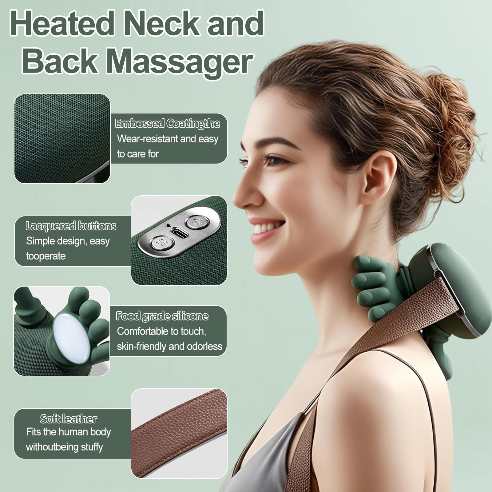 Massagegerät, 4D Nackenmassagegerät mit Wärme, Elektrisches Schulter massagegerät, 3 Massagegrade & 2 Temperaturstufen, Lindert Muskelverspannungen und Ermüdung, für Zuhause, BüRo, Reisen