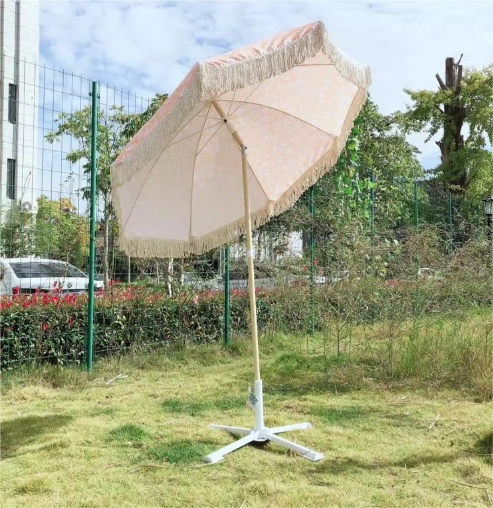 Parasole Parasol Ogrodowy Z Frędzlami O Długości 6,6 Stopy, Funkcja Pochylenia Parasol Plażowy Parasol Zewnętrzny Bez Podstawy Na Taras Ogrodowy Przy Basenie Parasol Ogrodowy(A)