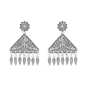 Amazon.com: I Jewels Navratri Ethnic Silver Oxidised Afghani