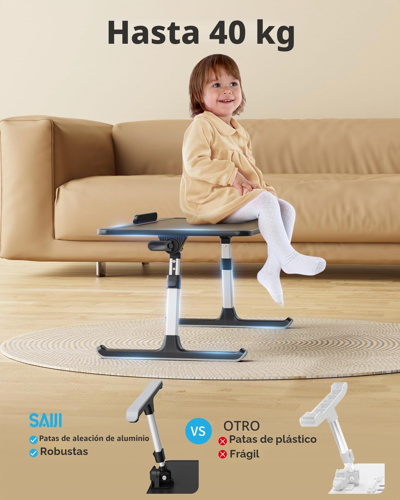 Mesa de Cama, SAIJI Lapdesk, ángulo de Altura Ajustable, Plegable, hasta 17in portátil, Cama, sofá, Tabla (Negro, 52 * 30cm)