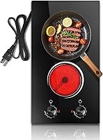 Vista 9 de Placa de cocina eléctrica, 2 quemadores, estufa eléctrica de 110 V 2000 W con control de perilla, encimera eléctrica radiante de 12 pulgadas e