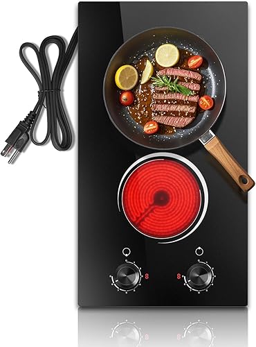 Estufa eléctrica de 2 quemadores de 110 V, enchufe eléctrico de 12 pulgadas, estufa eléctrica de 2000 W con control de perilla, encimera y estufa de