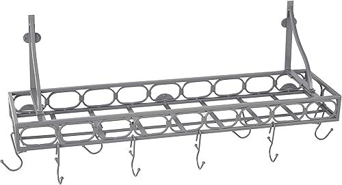 Medio calibre Wall-Mount Estantería Pot rack con 8ganchos