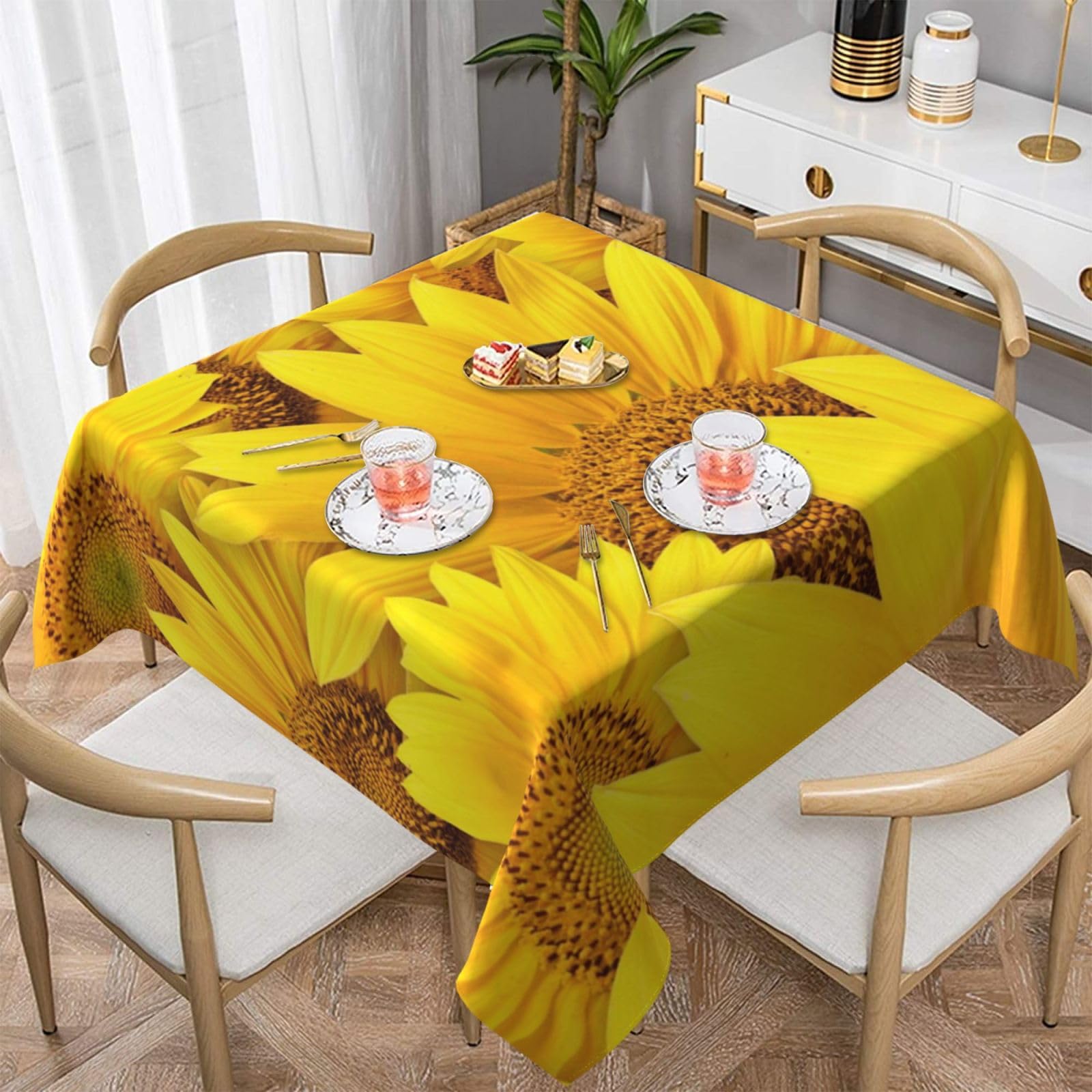 DCEHGEW Sunflowers Pattern Prints Square Tablecloth 152x152 CM, Waterproof Fabric Table Cloth for Dining Table, Farmhouse Table Cover for Kitchen Dining Tabletop Decoration
