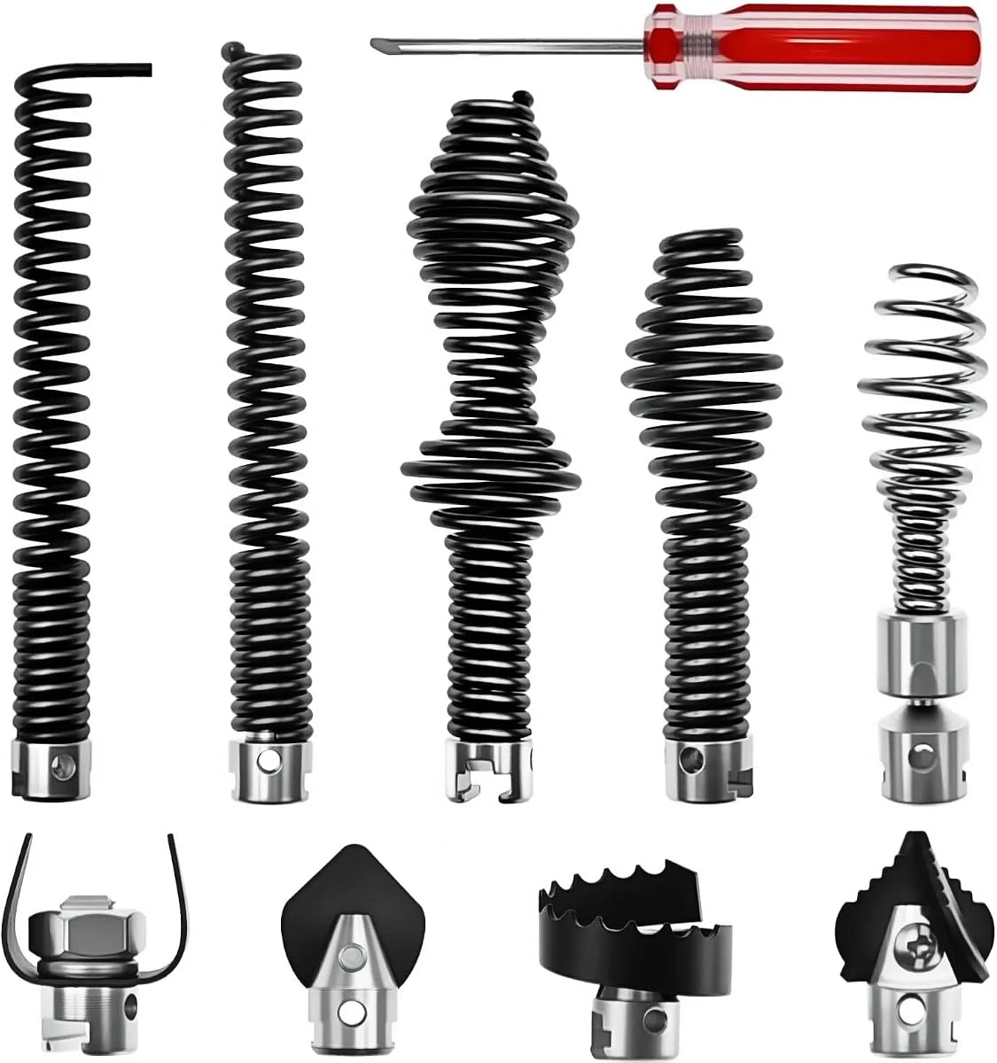 Drain Snake Drill Attachment Auger Cutter Kit compatible with RIDGID K-400 C-4 C-6 C-7 C-8 C-9 Models, 10 Pieces for 5/8 Inch Drain Snake Cable, Heads Tips Drain Cleaning Machine