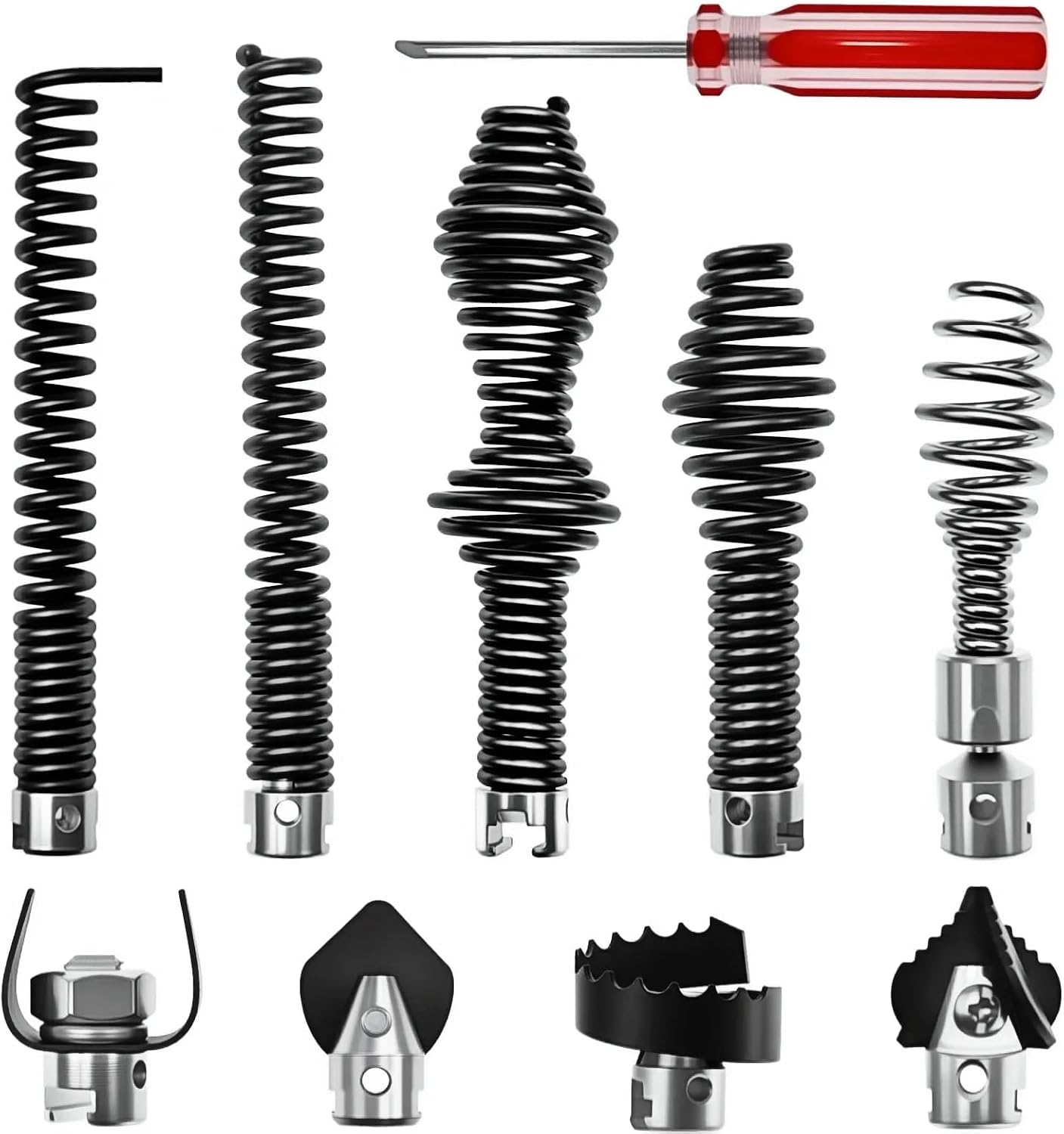 Drain Snake Drill Attachment Auger Cutter Kit compatible with RIDGID K-400 C-4 C-6 C-7 C-8 C-9 Models, 10 Pieces for 5/8 Inch Drain Snake Cable, Heads Tips Drain Cleaning Machine