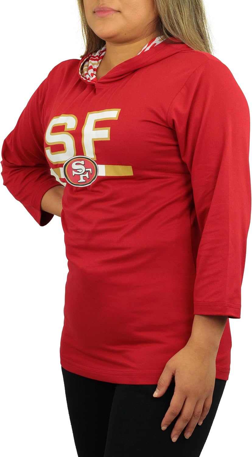 Zubaz Women's NFL Solid Team Color Lightweight Pullover, 3/4 Sleeve Hoodie With Zebra Wave Print Accents - Image 2