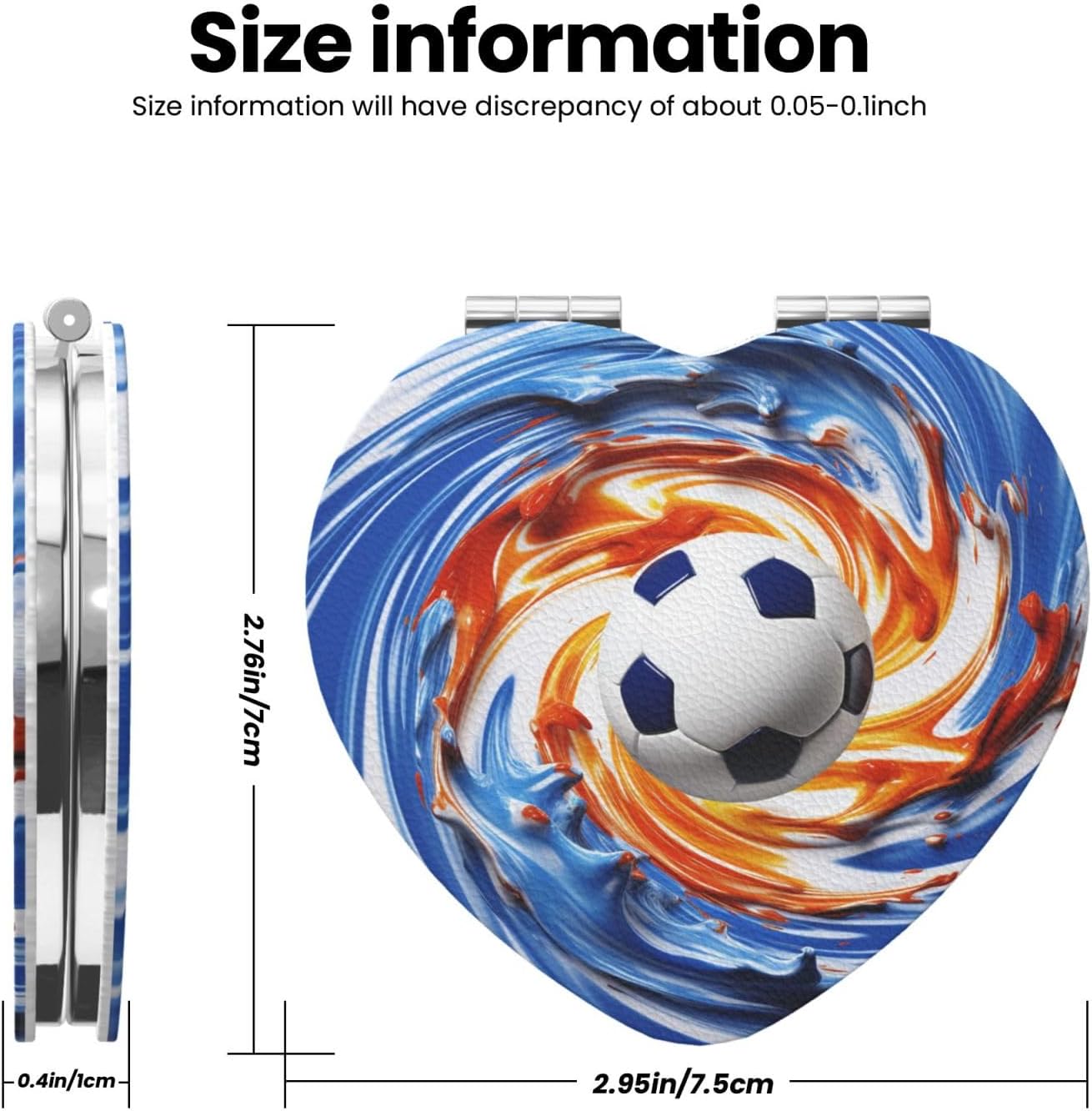 Soccer Ball in Blue and White Swirls Compact Mirror Small Travel Makeup Mirror 2X 1x Magnification Portable Folding Mirror Lightweight Metal Cosmetic Pocket Mirror for Women Gifts image 3