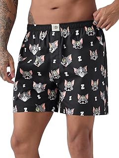 The Souled Store Tom & Jerry: Don't Wake Me Up Men and Boys Pull On Black All Over Printed Regular Fit Cotton Boxer Shorts Price In India