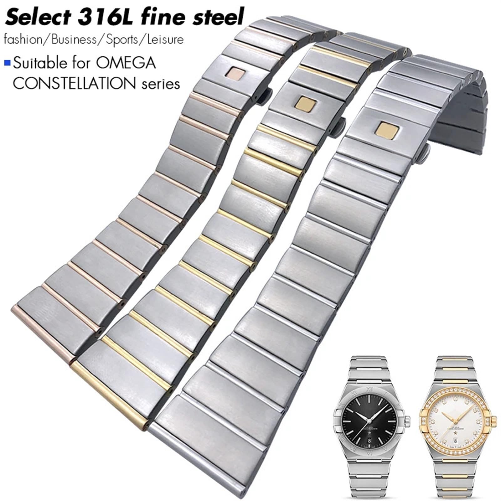 15mm 17mm 18mm 23mm 25mm cinturino in acciaio inossidabile a forma concava adatto per bracciali solidi con cinturino in argento Omega Constellation