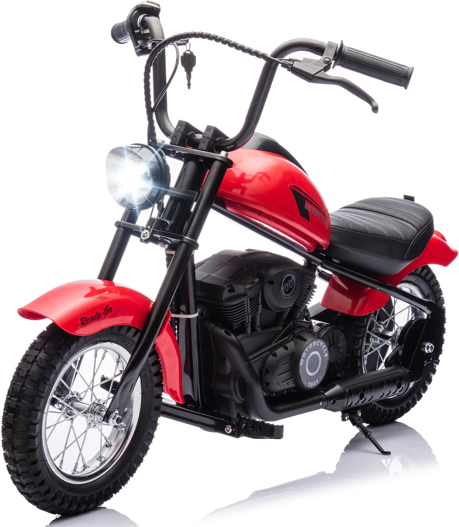 24V 9AH Electric Dirt Bike for Kids, 250W Strong Motor 13.6MPH Fast Speed Electric Retro Off-Road Motorcycle, Leather Seat Dirt Bike, LED Lights, Air-Filled Tires, Red