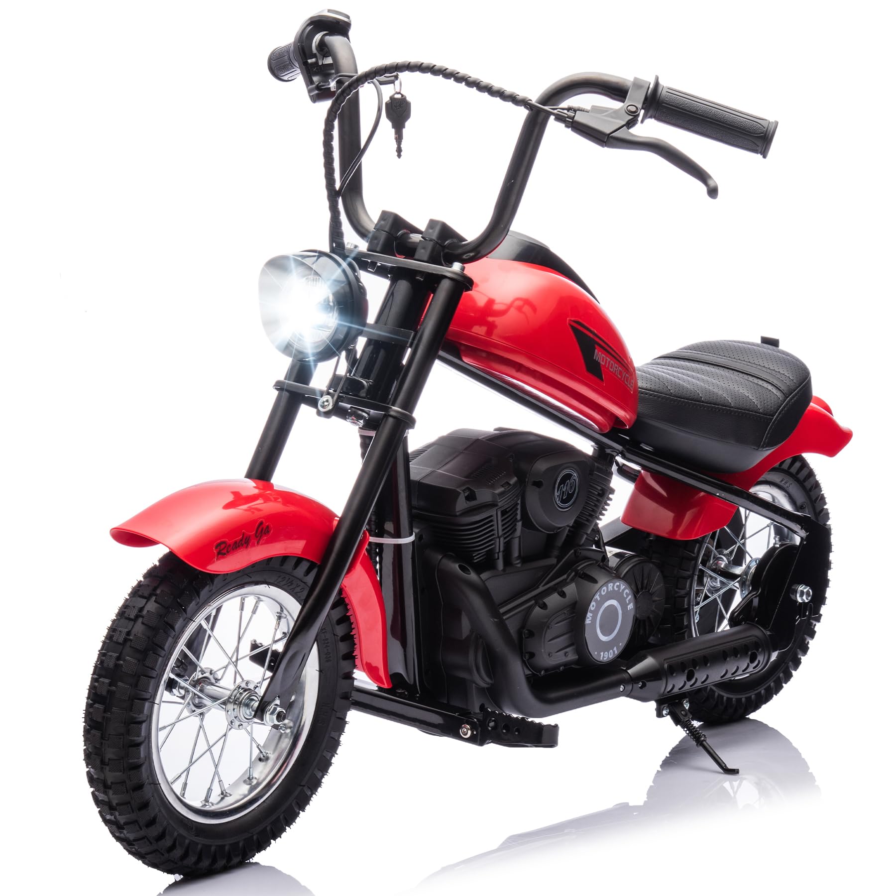 24V 9AH Electric Dirt Bike for Kids, 250W Strong Motor 13.6MPH Fast Speed Electric Retro Off-Road Motorcycle, Leather Seat Dirt Bike, LED Lights, Air-Filled Tires, Red