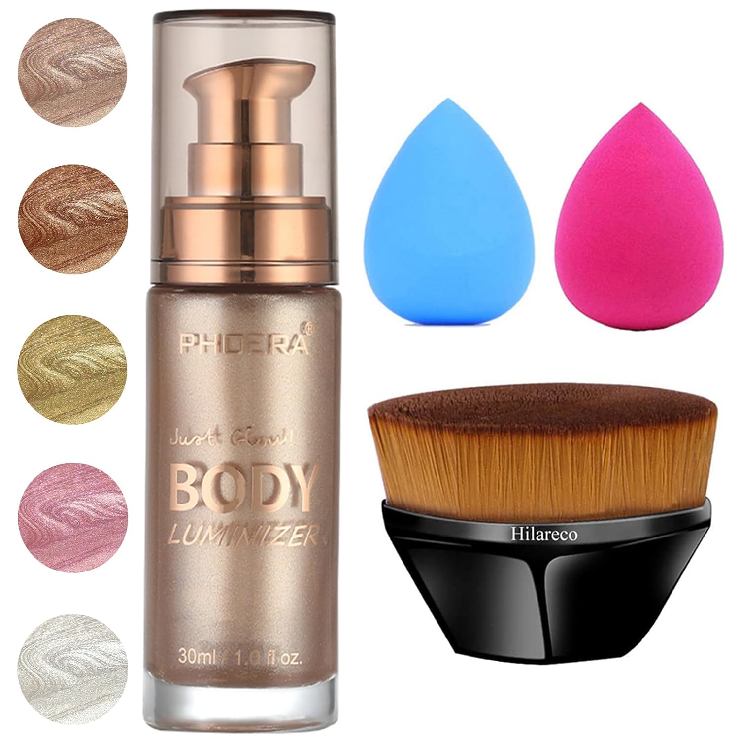 PHOERA Body Shimmer Oil, Bronzer Body Glow Highlighter Luminize with Makup Bursh,Self Tanning Lotion,1oz/Jars (101 Rose Gold) PHOERA Body Shimmer Oil, Bronzer Body Glow Highlighter Luminize with Makup Bursh,Self Tanning Lotion,1oz/Jars (101 Rose Gold)