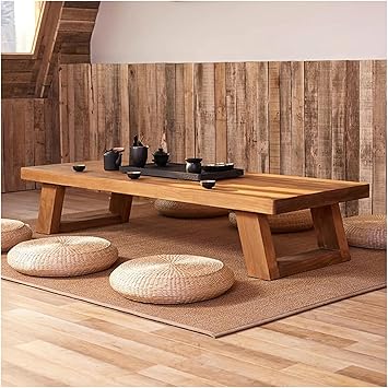 55in Japanese Floor Table, Low Altar Table for Meditation, Tatami Coffee Table, Small Tea Table for Floor Sitting, for Dining,Living Room Color Log color, Size 120x60x35cm Brown 100x60x35cm