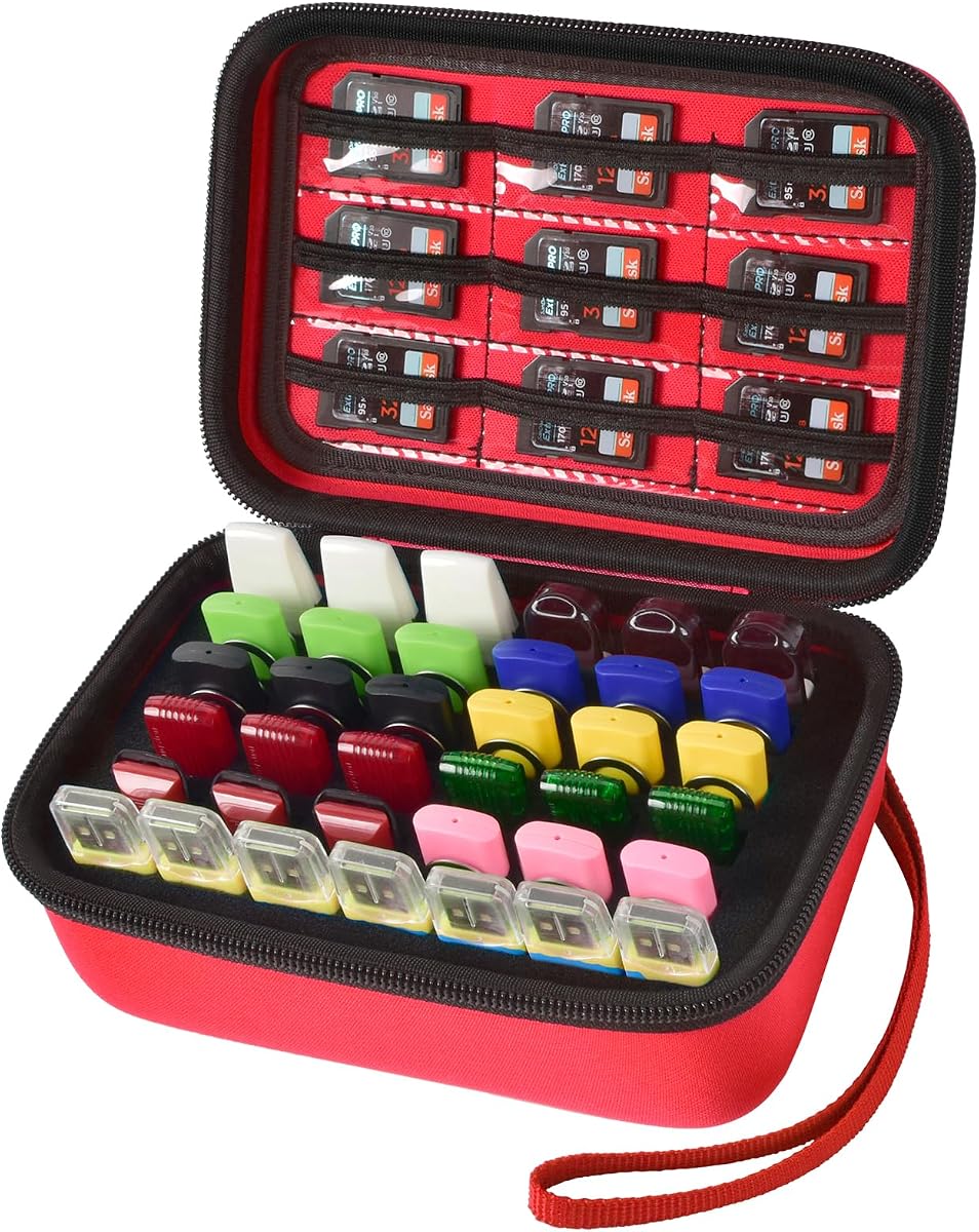 ALKOO USB Flash Drive Case with SD Card/Memory Stick/Thumb Drives Storage | for SanDisk/for Samsung, Removable Foam, 9 Card Pockets, for IT Admins, Photographers, Film Crews, Studios, Travel, Red