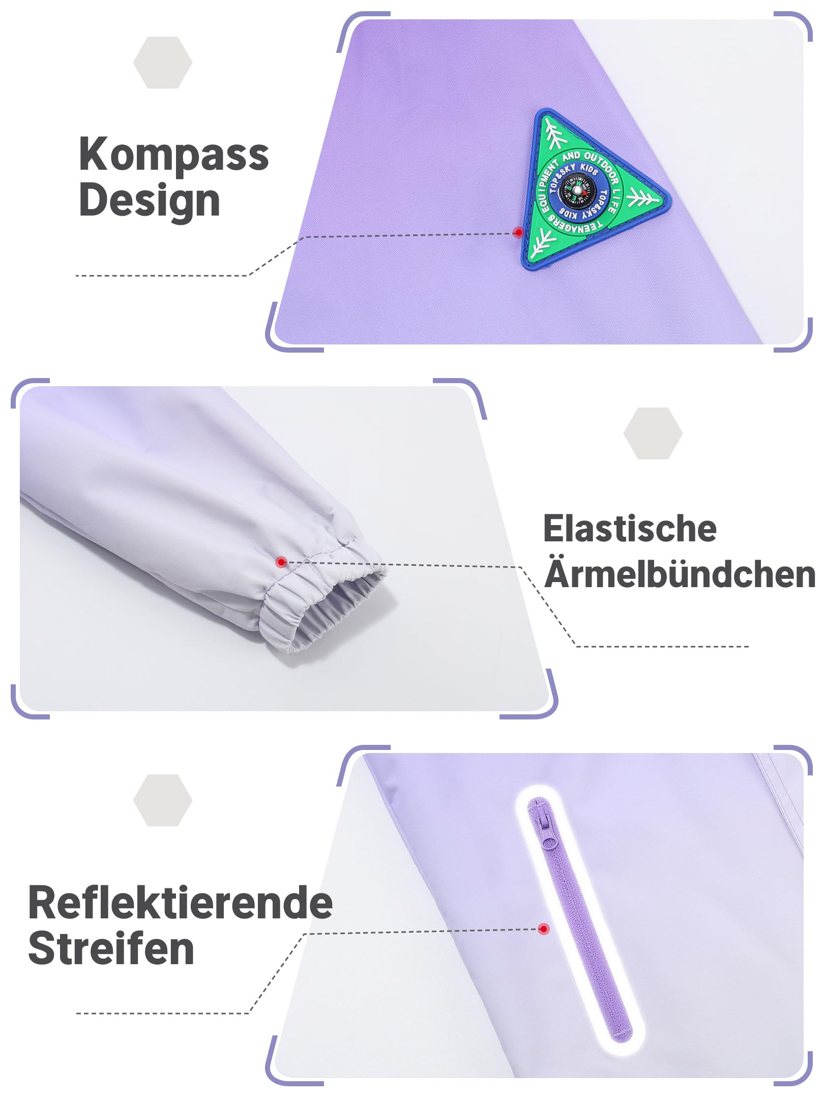 Regenjacken Mädchen Übergangsjacke Fleecegefütterte Windjacke Kapuzen Regenmantel