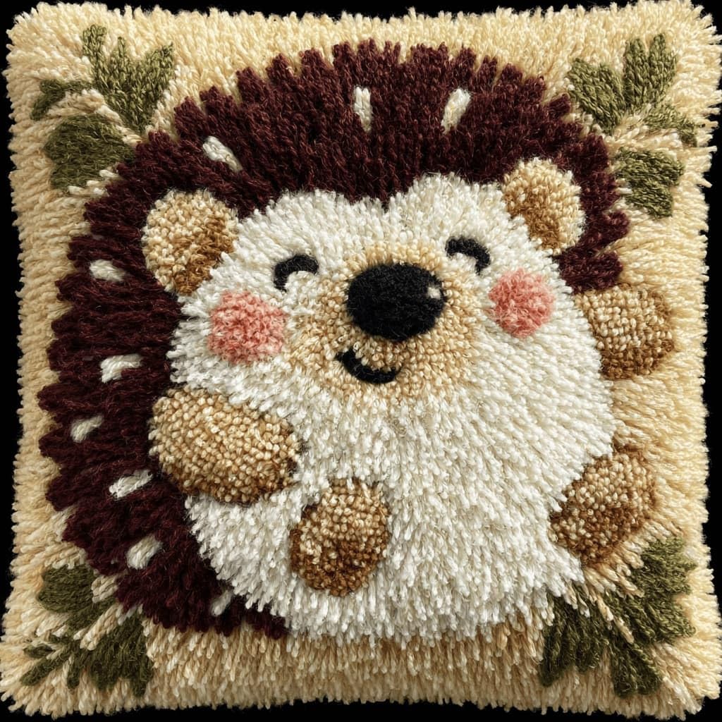 Latch Hook Pillow Kit For Adults,Hedgehog 17X17In Latch Hook Kit For Pillow Cover With Instruction For Beginner Cross Stitch Sofa Cushion Cover With Crochet Yarn For Beginners And Home Decor