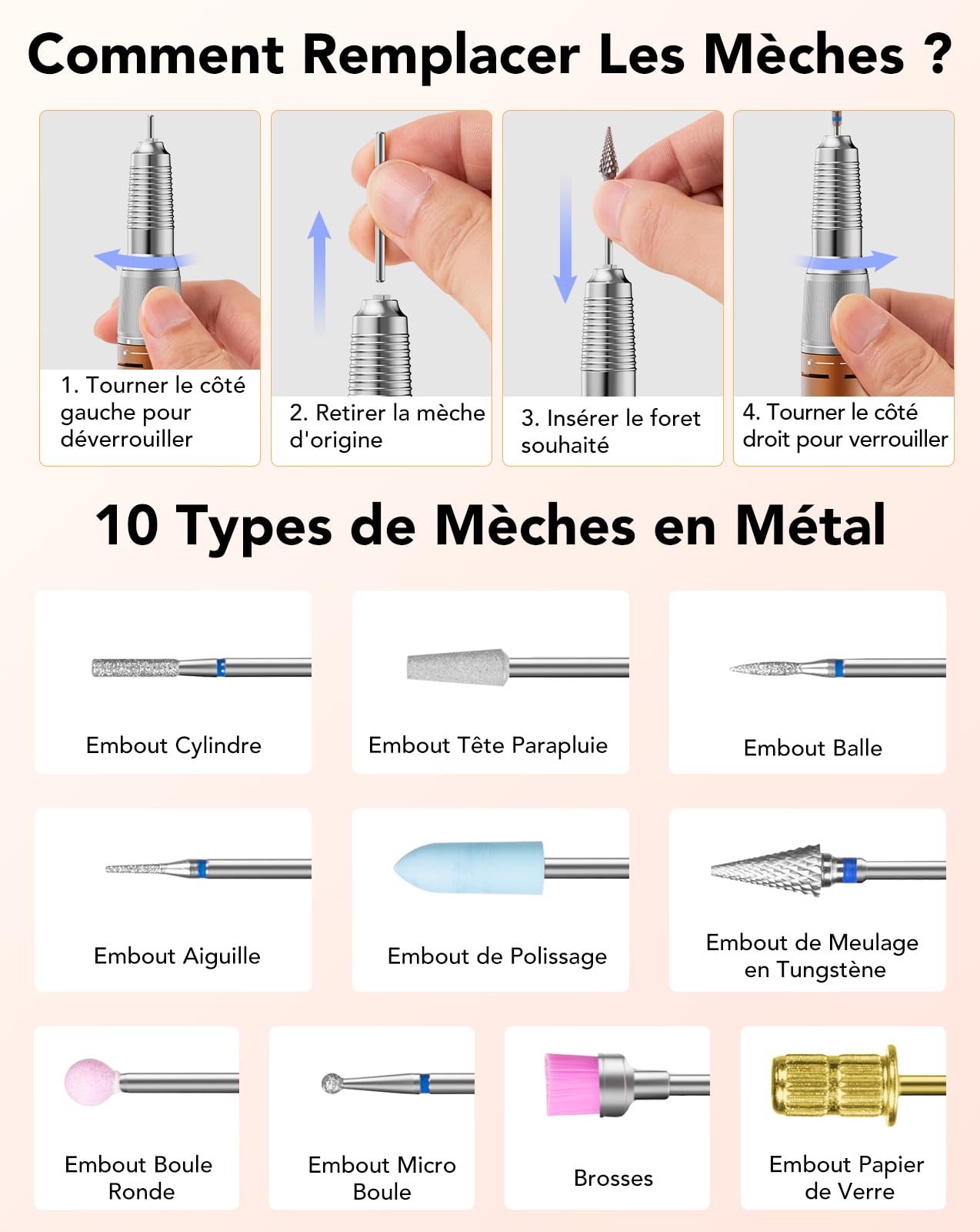 Ponceuse pour Ongles Professionnel: 45000 RPM Ponceuse Ongle avec Pédale & Écran LED, Vitesse Réglable F/R, 10 en 1 Lime a Ongle Electrique pour Acrylique/Gel, Ponceuse Manucure pour Salon/Maison