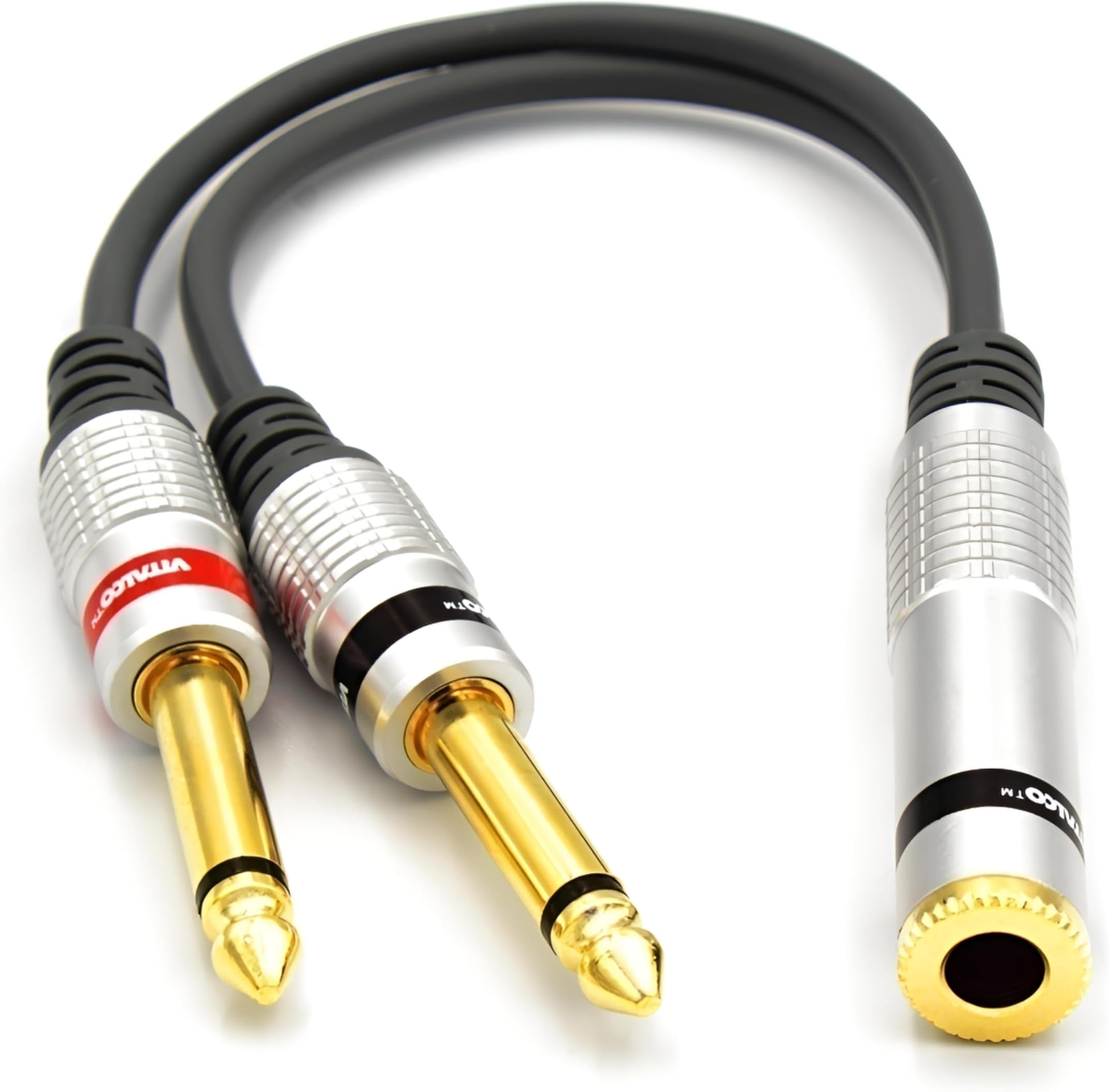 6.35mm Jack Y Splitter Large 1/4" TRS Stereo Female to 2x Male Mono TS Audio Cable Adapter