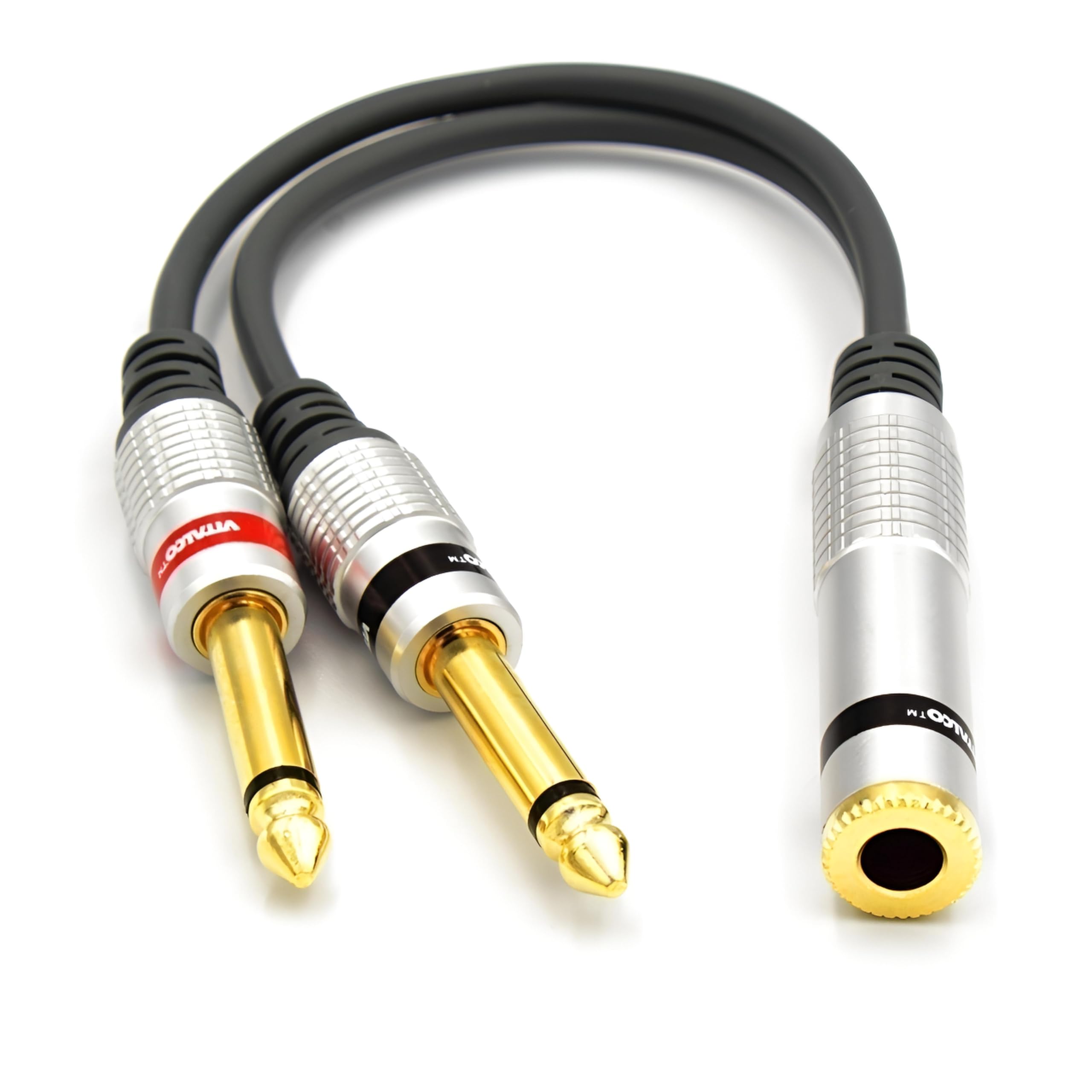 6.35mm Jack Y Splitter Large 1/4" TRS Stereo Female to 2x Male Mono TS Audio Cable Adapter