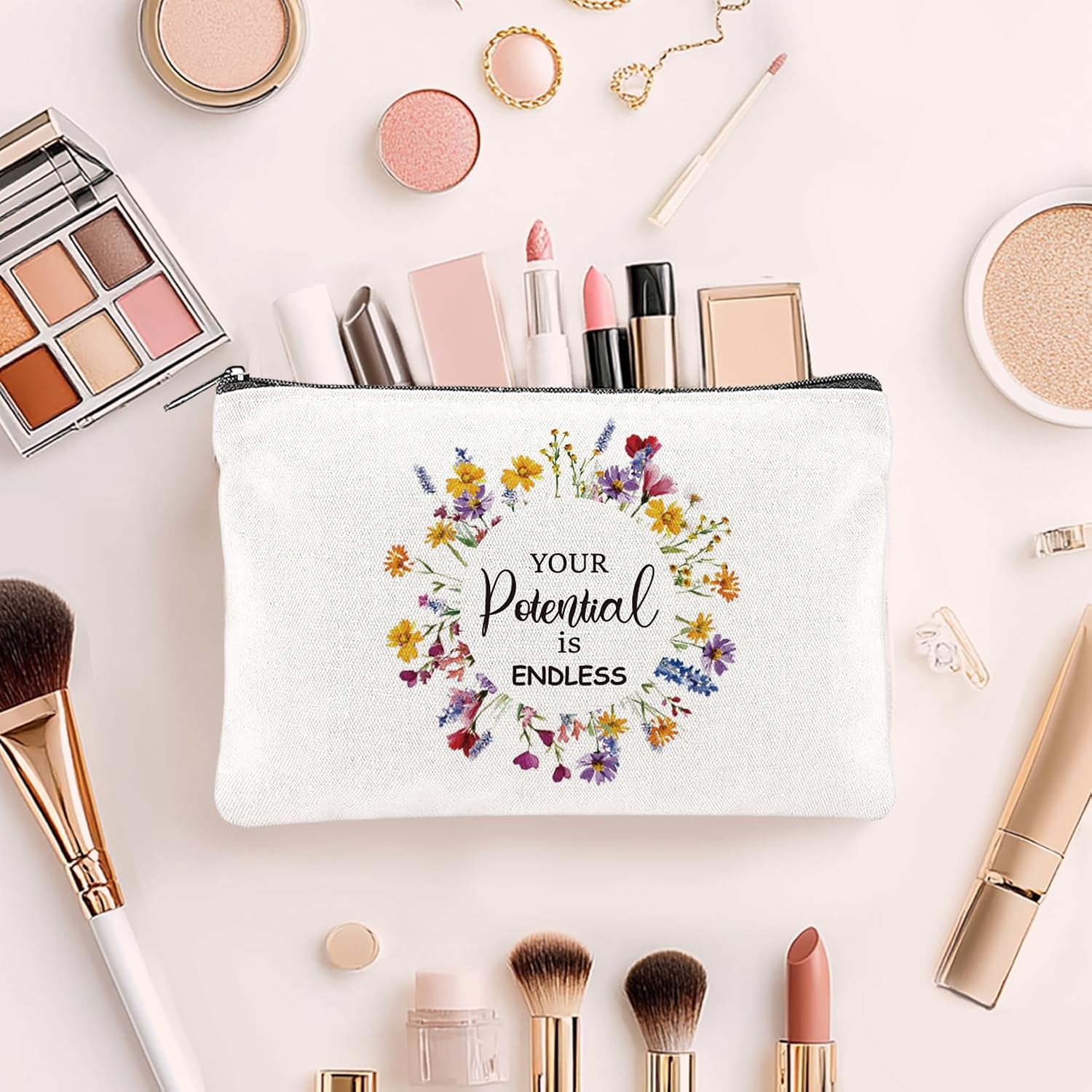 16PCS Flower Canvas Cosmetic Bags Bulk Inspirational Makeup Bags for Women Wildflower Canvas Toiletry Bag Floral Multicolor Travel Pouch for Christmas Friendgiving Friend Gifts