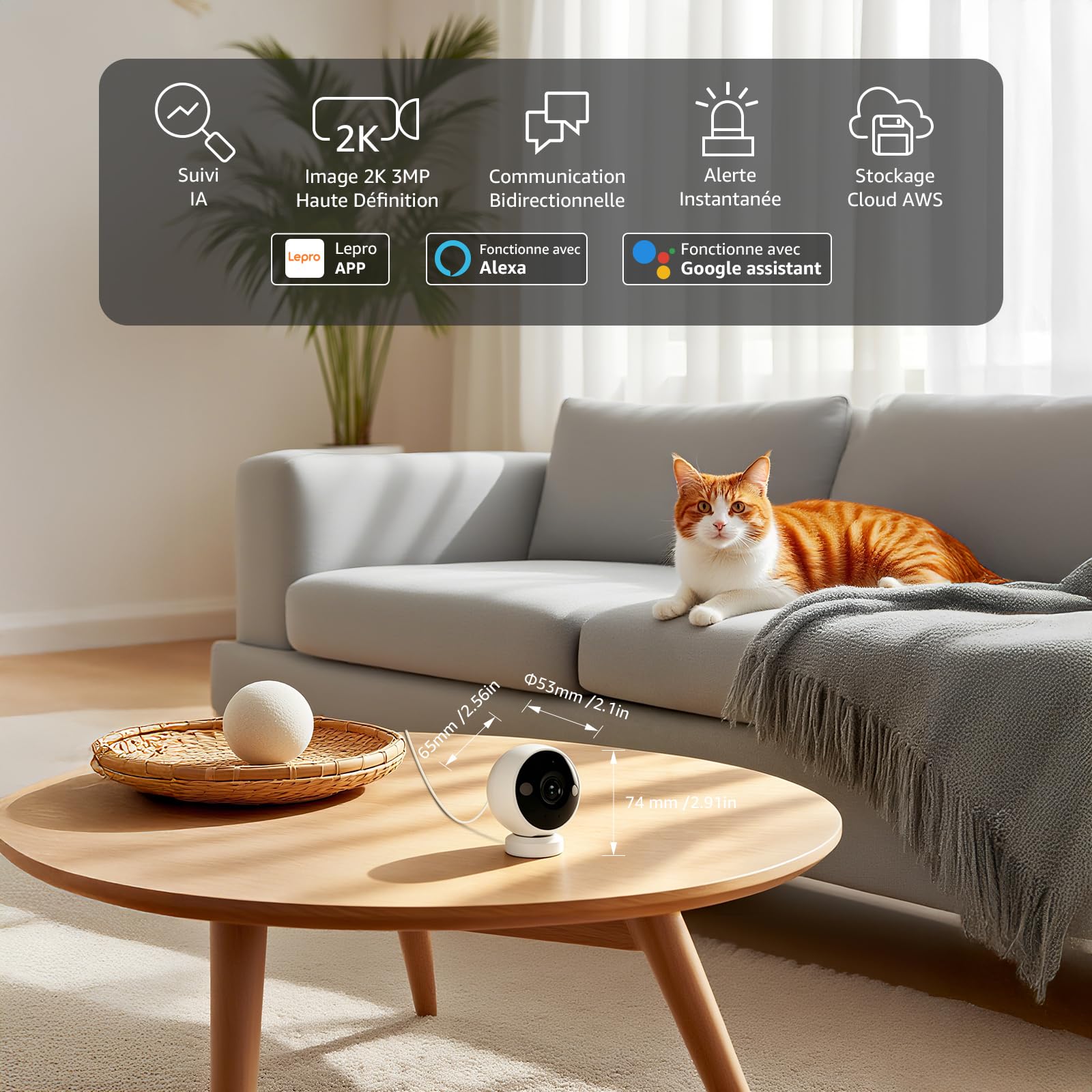 Lepro Camera Surveillance Wi-FI 2K 3MP