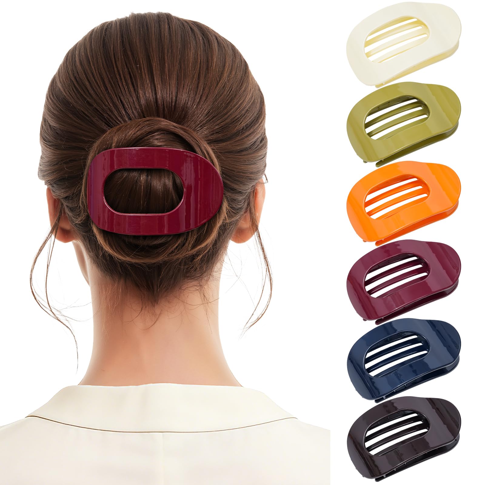 6 PCS Flat Hair Clips for Women - French Medium Flat Claw Clips for Thick Thin Hair, Strong Grip Non Slip Hair Claw Clips for Women Girls Bright complexion